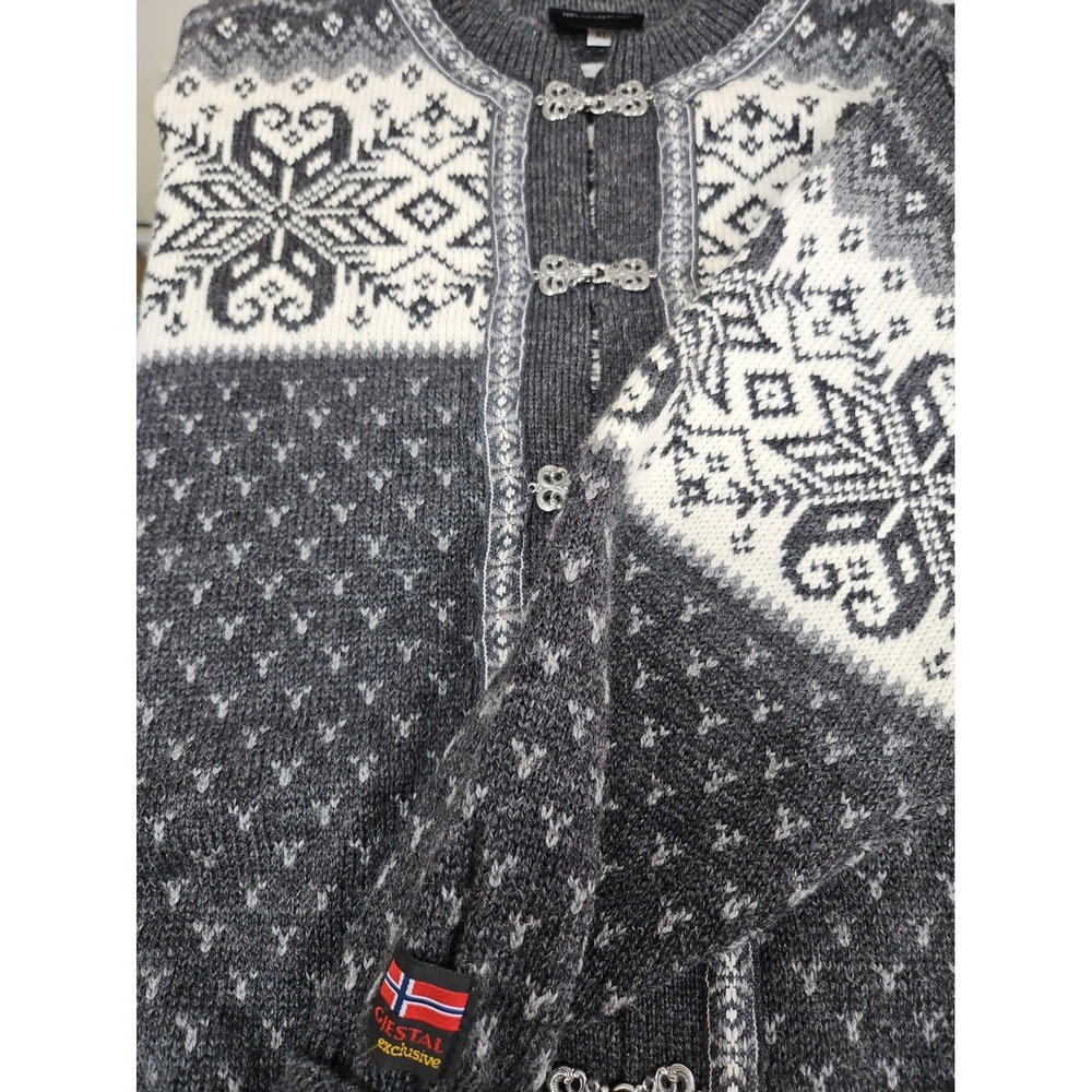 Gjestal exclusive Norwegian Wool Cardigan Sweater Pewter Hook & Eye Closures Xl - Picture 8 of 11